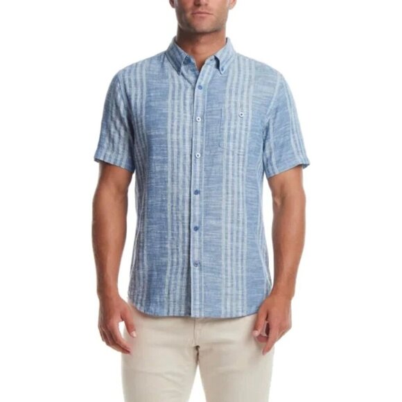 Weatherproof Other - NEW Weatherproof Vintage Men's M Short Sleeve Shirt Blue Linen Cotton Striped